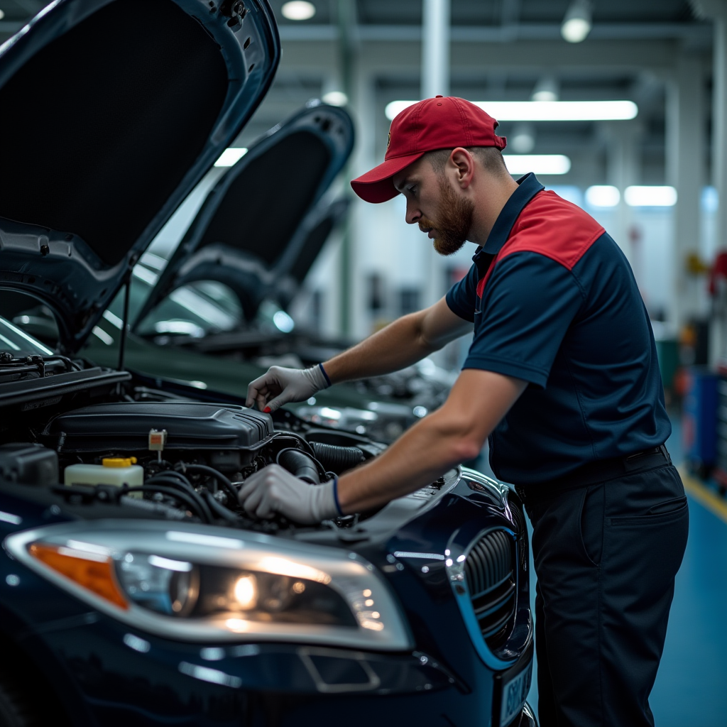 Детальний огляд технічного стану вживаного автомобіля: механік перевіряє двигун, ходову частину та електроніку автомобіля в професійному автосервісі